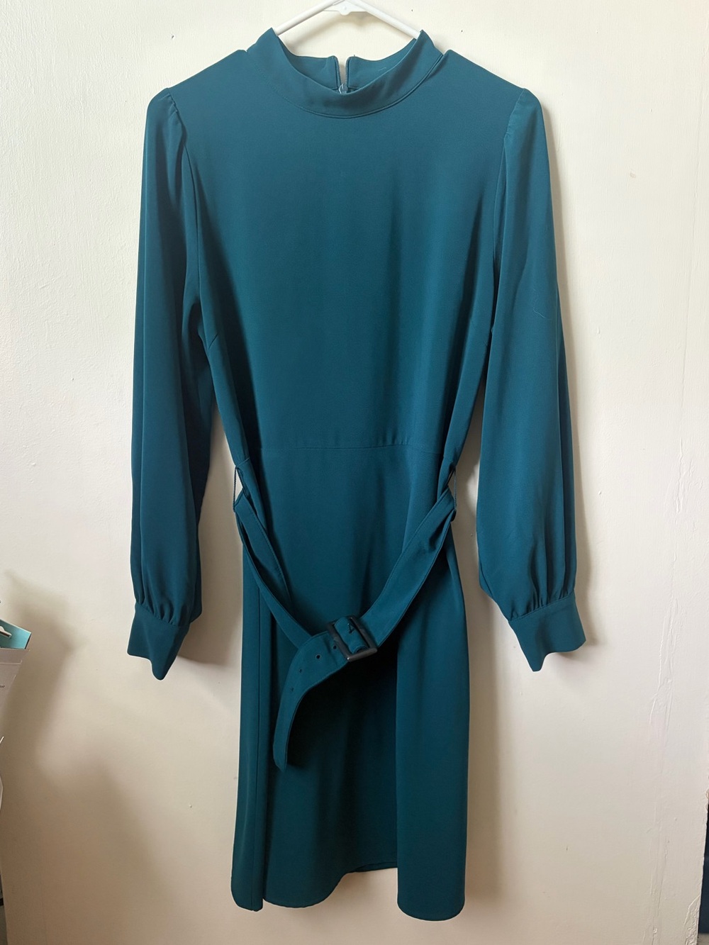 Banana Republic Teal Long-Sleeve Belted Dress
